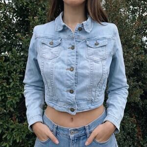 I Love H81 cropped Jean Jacket Blue Denim Women’s Small